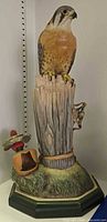 Front view of Boehm porcelain kestrel figurine on base