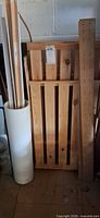 Overall lot showing slatted panels, side panel with peg holes, PVC tube holding trim strips