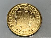 Obverse of 1904 gold-plated Liberty Head nickel