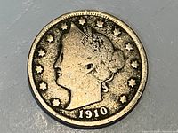 Obverse of 1910 Liberty Head V nickel