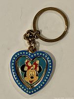 Front of heart charm showing Minnie Mouse portrait and blue enamel border