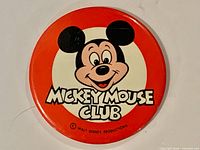 Front view of Mickey Mouse Club pinback button showing graphic and text