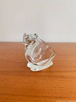 Front three-quarter view of clear crystal glass owl bowl figurine