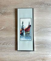 full view of framed painting showing size and frame