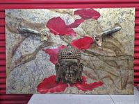 Full view of entire wall art panel showing size, composition and sculptural elements