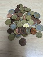 Pile of euro cent coins in mixed denominations