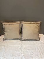 Front view of both beige outdoor pillows side by side