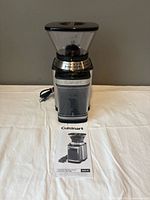Full view of Cuisinart burr coffee grinder with manual