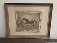 Full view of framed horse racing print