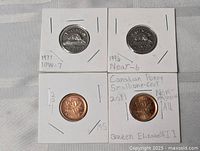 Four Canadian coins in 2"x2" flips: 1977 5¢, 1996 5¢, two 1¢