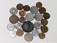 Overhead view of full lot of approximately 23 coins