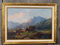 Frontal view of framed oil painting showing full artwork and frame detail