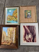 All four framed artworks laid out together