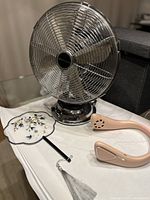 Bionaire metal fan, neck fan, handheld embroidered fan
