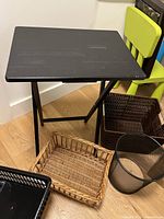 Overall view of TV tray table and baskets