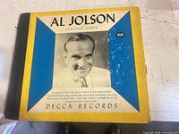 Front cover showing Al Jolson Souvenir Album, Decca branding and track list