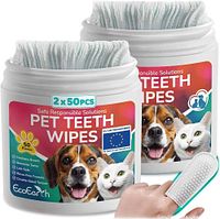 Marketing image of two EcoEarth Pet Teeth Wipes tubs, shows label and wipe texture
