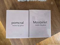 Pomcral and Moobirlet matte lip gloss boxes