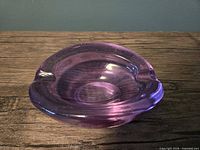 Top angled view of lavender thick glass ashtray