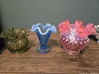 Front view of all three hobnail vases