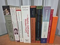 Front view of nine book spines showing titles and editors