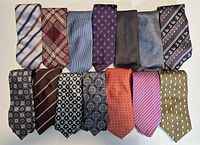 Group shot of all 14 ties laid out front view