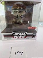 Front view of boxed Funko Pop showing figure, Star Wars logo, Target exclusive sticker