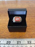 Ring in box showing top bezel with Montreal Canadiens logo