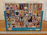 Back of box showing full Dandy Dogs collage and 1000-piece count