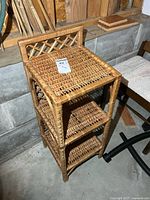 Front angled view showing entire wicker stand