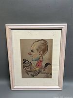 Framed pastel caricature drawing full view