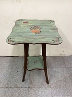 Full view of painted end table front and side