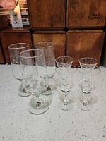 Group shot showing all seven etched clear glass stemware pieces