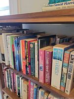 Books lined on bookshelf showing variety and quantity