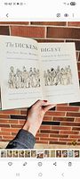 Open book showing title page and illustrations of The Dickens Digest