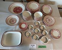 Full layout of the 55-piece Studio Provence china set