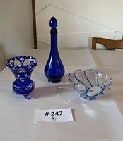 Group shot showing all three cobalt blue glass pieces