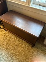 Closed solid oak blanket box top view