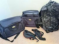 Three bags: two Ricardo Beverly Hills carry-ons and one Samsonite duffel/backpack with loose shoulder straps