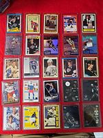 Front view of 25 Wayne Gretzky cards arranged in five rows, all in rigid sleeves