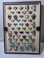 Full view of display tray showing all rings