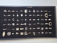 Full view of tray showing rows of costume rings