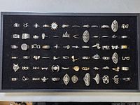 Full view of tray showing all rings arranged in rows