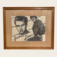 Full view of framed James Dean print showing frame, mat and artwork