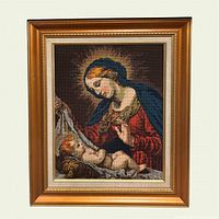 Full view of framed needlepoint