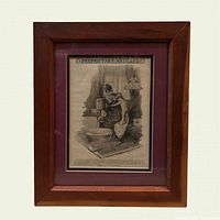 Full view of framed illustration with mat and frame
