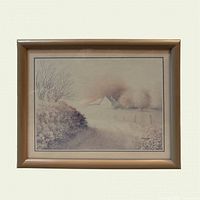 Front view of framed winter landscape print