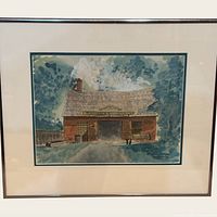 Full view of framed watercolor with mat and frame