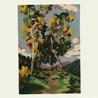 Full view of needlepoint landscape tapestry