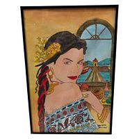 Front view of signed portrait wall art in frame